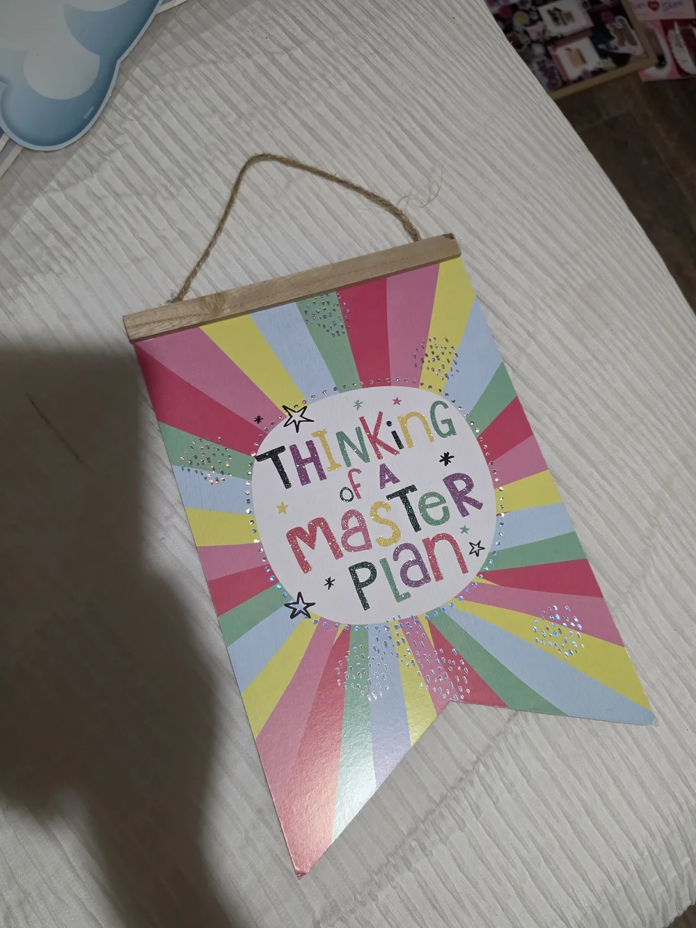 Thinking of a Master Plan Colorful Hanging Sign